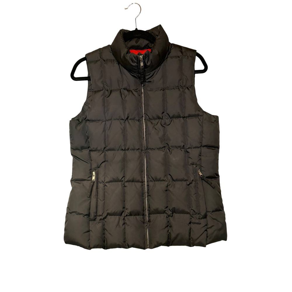 Gap Black Down Puffer Vest Medium Quilted Full Zip Red Lining RN54023